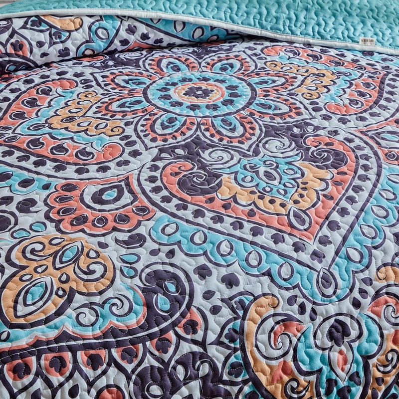 Boho Quilt Set Twin Size - Reversible Summer Bohemian Quilt Bedding Set, 3 Pi... gallery