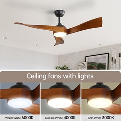 52” Curved Solid Wood Ceiling Fan with LED Light and Remote 6 Speeds/Quiet DC