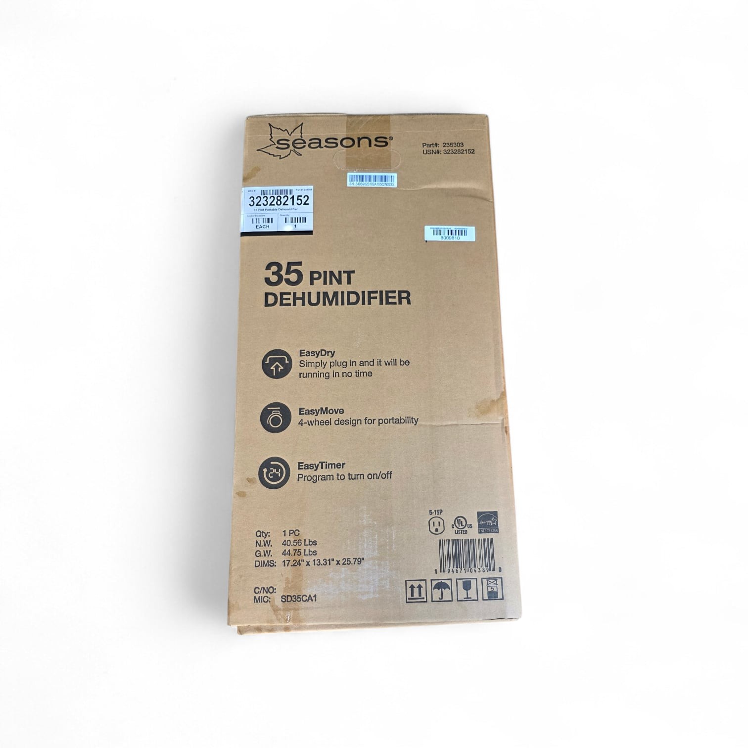 Seasons 35 Pint Dehumidifier New Factory Sealed Portable EasyDry EasyMove EasyTi gallery