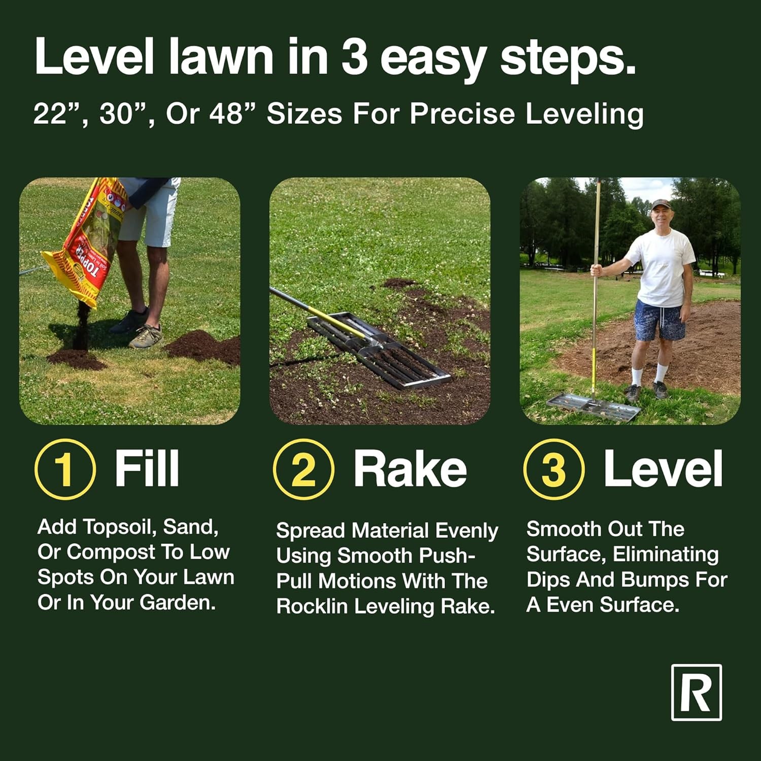 Rocklin Lawn Leveling Rake 30x10 Stainless Steel Ground Plate 78'' Long Handle gallery