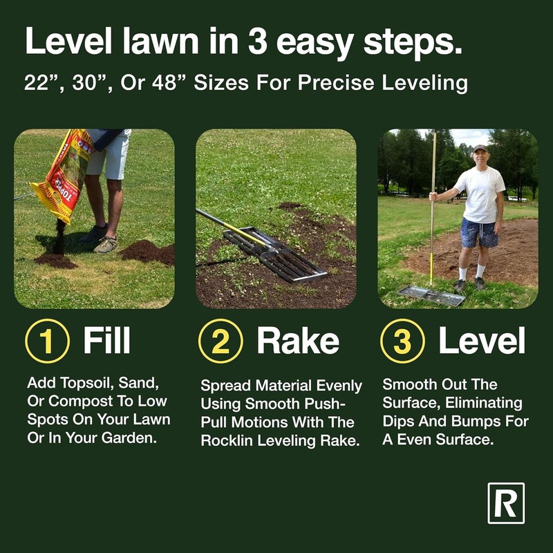 Rocklin Lawn Leveling Rake 30x10 Stainless Steel Ground Plate 78'' Long Handle gallery