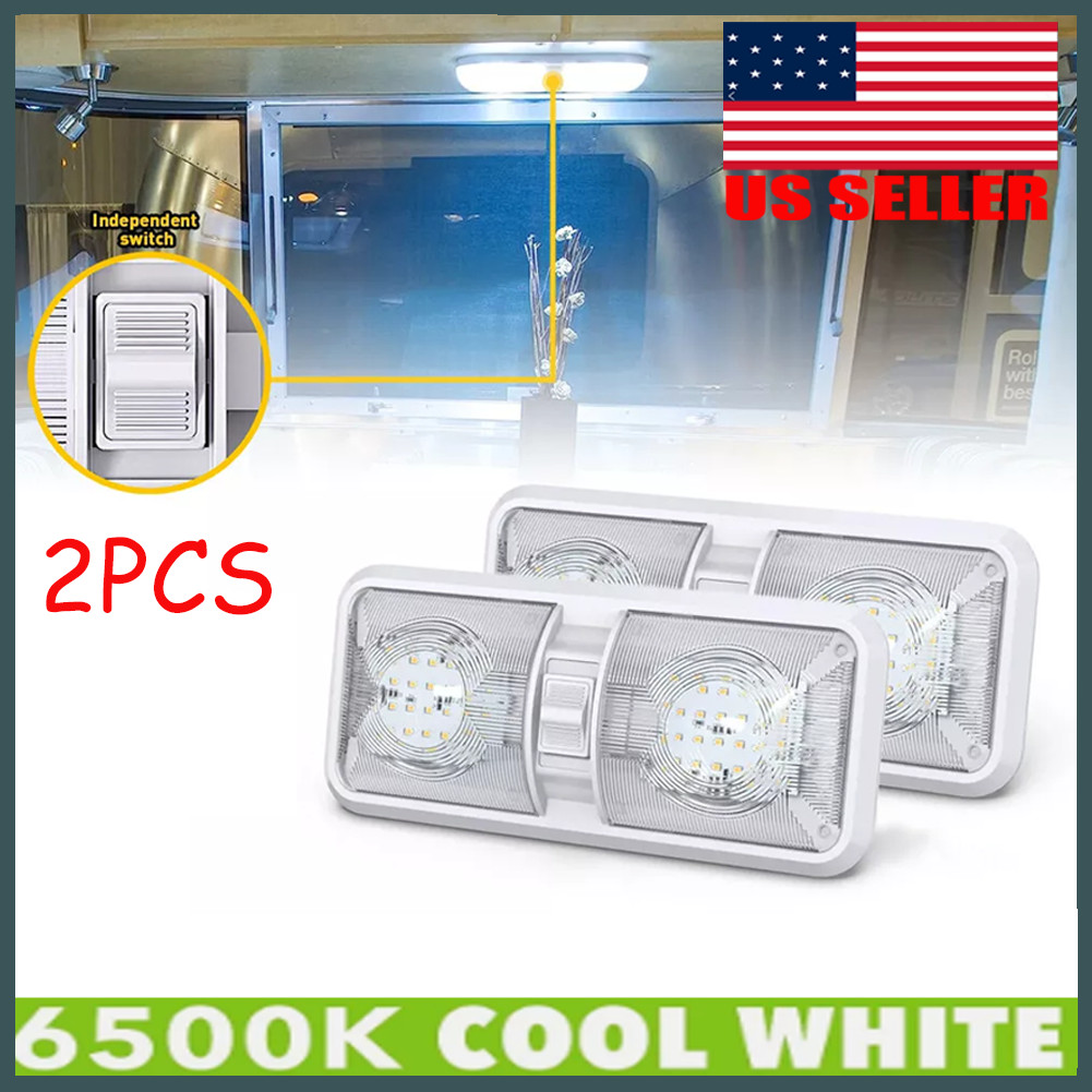 NEW LED 12v CEILING FIXTURE DOUBLE DOME LIGHT FOR CAMPER TRAILER RV MARINE 2pack gallery
