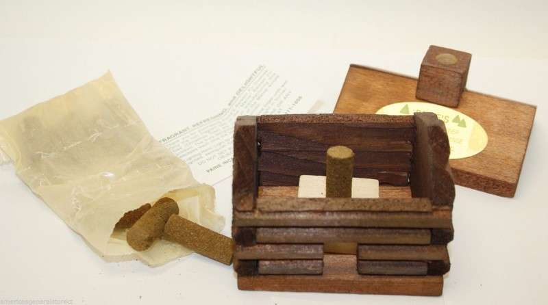 **IRREGULAR** LOG CABIN INCENSE BURNER 2.5"x3.5" w/10 balsam fir logs Paines USA gallery