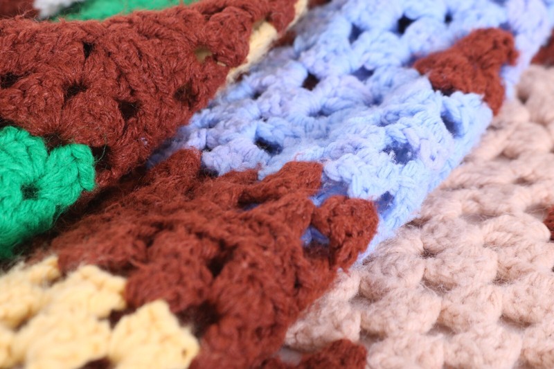 Vintage Crochet Granny Square Pattern Brown Knit quilt Afghan Throw Soft Blanket gallery