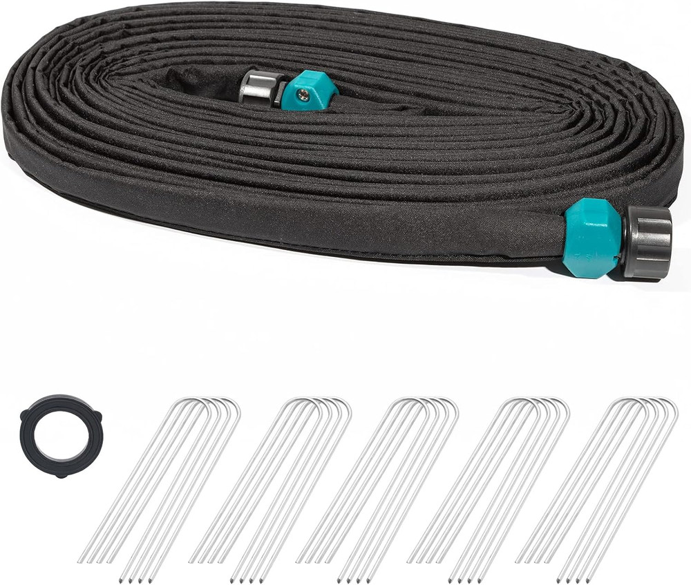 Flat Soaker Hose 1/2" X 75 Ft with Stake for Garden Beds Drip Hoses Irrigation S