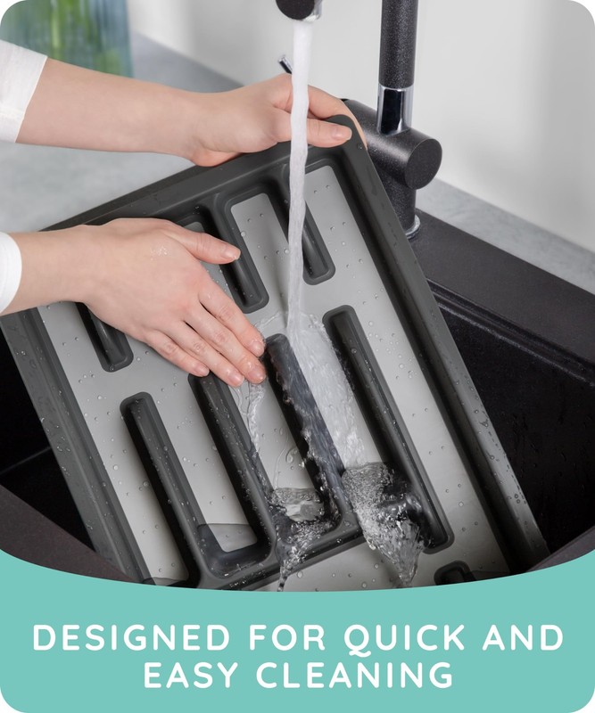 JULY HOME Expandable Kitchen Drawer Organizer - Plastic 10"L x 10"W, Black gallery