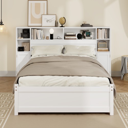 Twin Full Size Platform Bed with Storage Bookcase Headboard All-in-One Wall Beds gallery