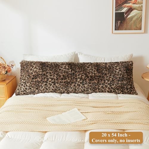 Fluffy Faux Fur Leopard Print Body Pillow Cover 54" x 20" (Pack of 1) gallery