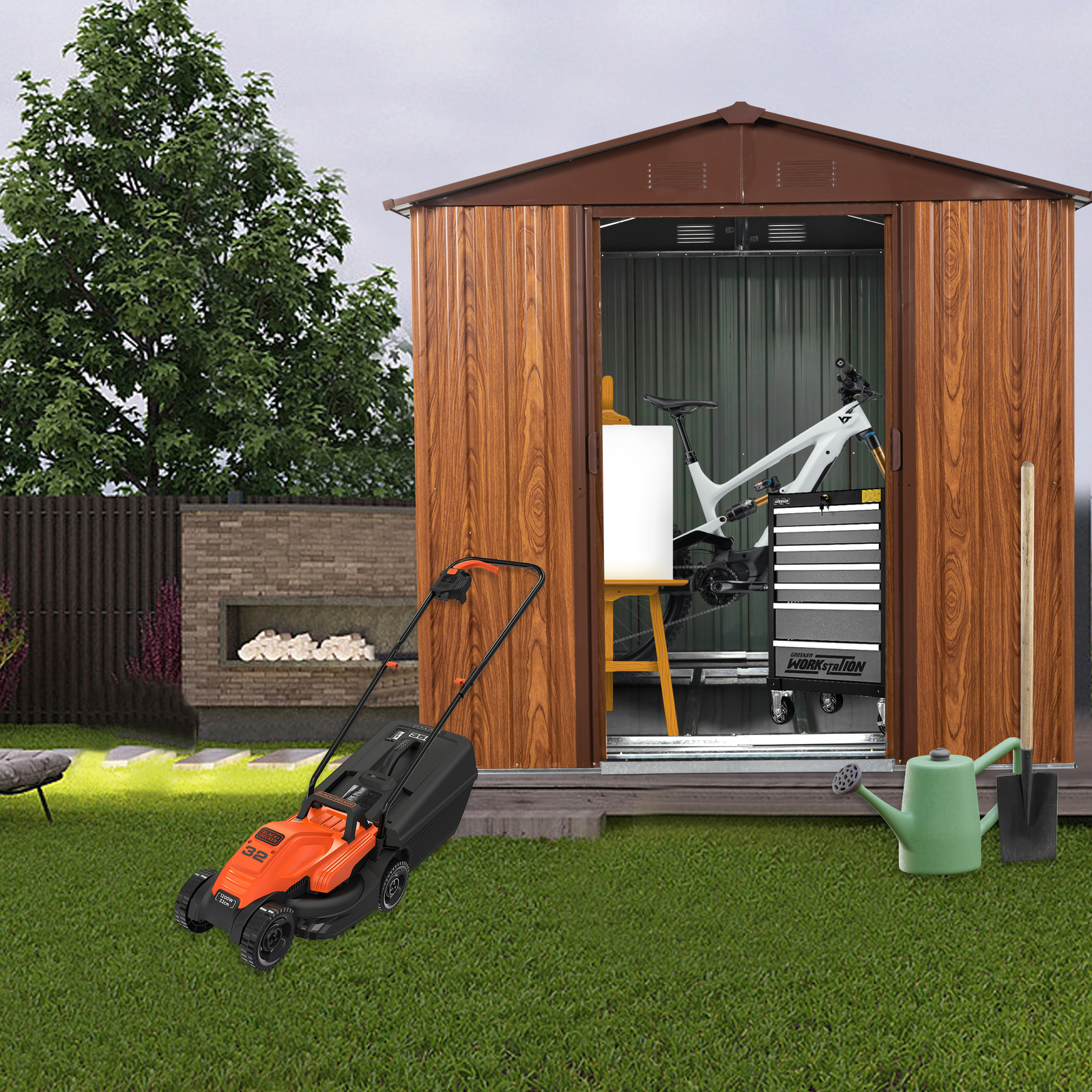 6ft X 6ft Outdoor Metal Storage Shed with Metal Floor Base ,With Window gallery