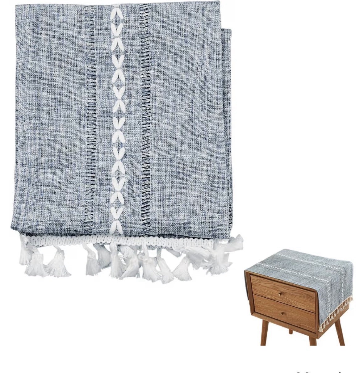 Woven 100% Polyester Table Runner Blue/White Tassels Rectangular 71-90in gallery