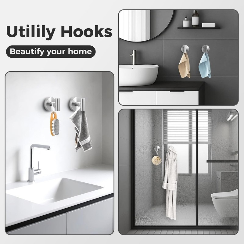 Shower Hooks for Inside Shower,No-Drill Removable&Reusable Towel Hooks for Ba... gallery