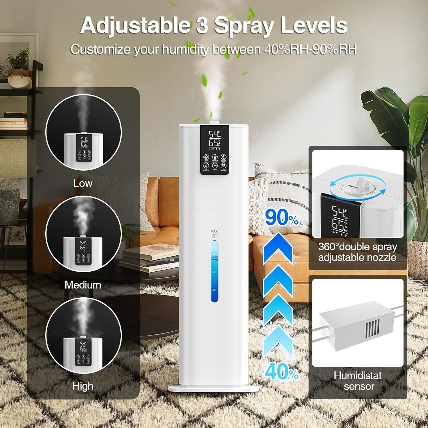 Smart Humidifier 2.1Gal, Wi-Fi App, Quiet, 1800 Sq Ft, 8L Tank, White gallery