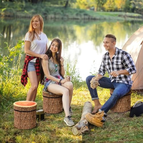 3 Pack Tree Stump Storage Stools, 12 x 12 Inches Folding Stool Ottoman with gallery