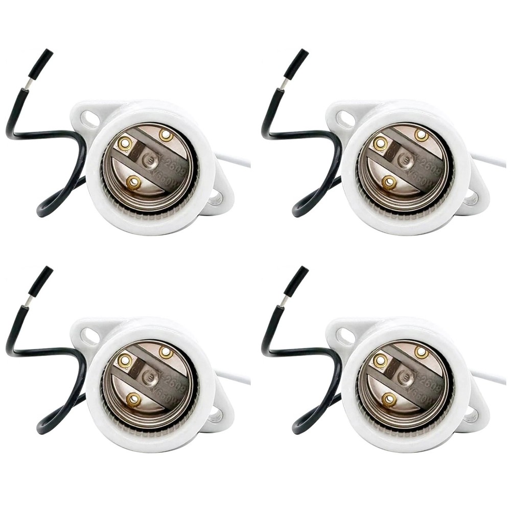 White Light Sockets 4 Pack 660W E26/E27 Medium Base with 18AWG Wire Pigtail