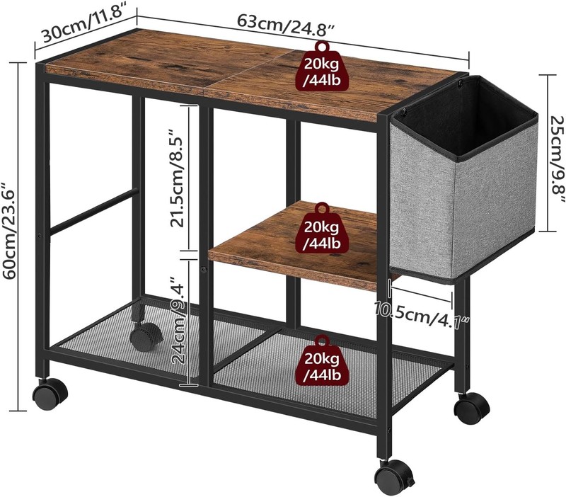 Printer Stand with Storage Bag, 3-Tier Mobile Under Desk Printer Cart with gallery
