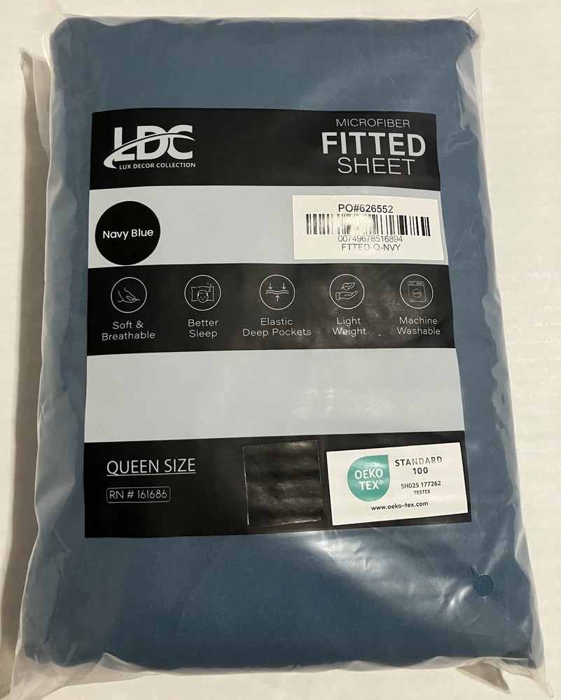 LDC Lux Decor Oeko Tex Microfiber Queen Fitted Sheet Only with 16” Pockets Blue