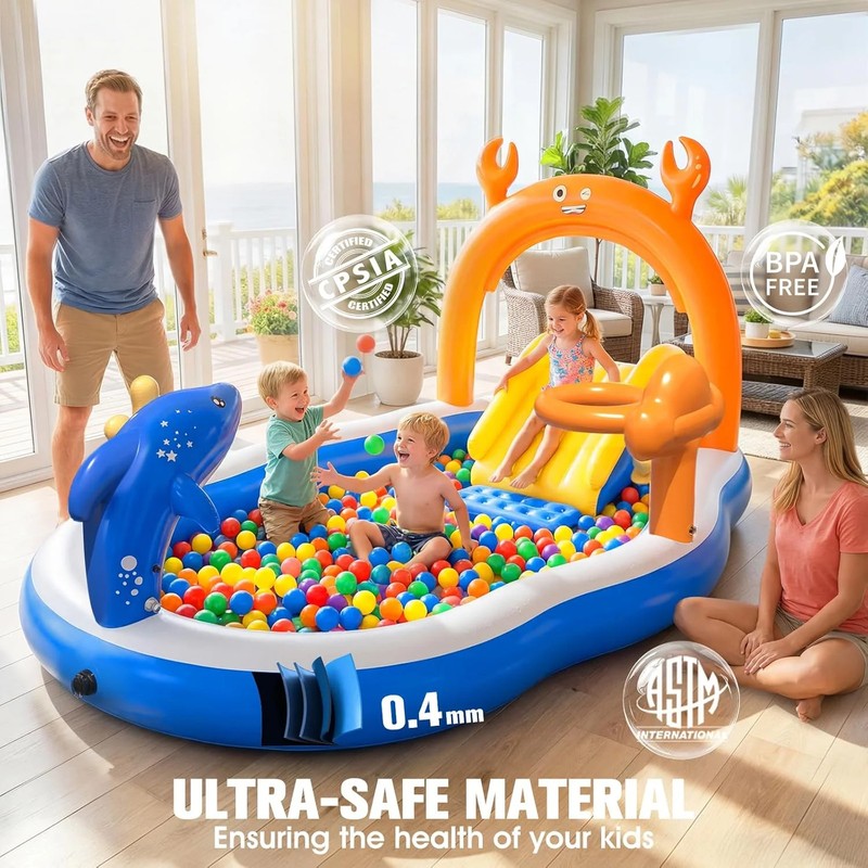 2026 Large Inflatable Play Center,Toddler Pool with Water Slide&Sprinkler,120"x7 gallery