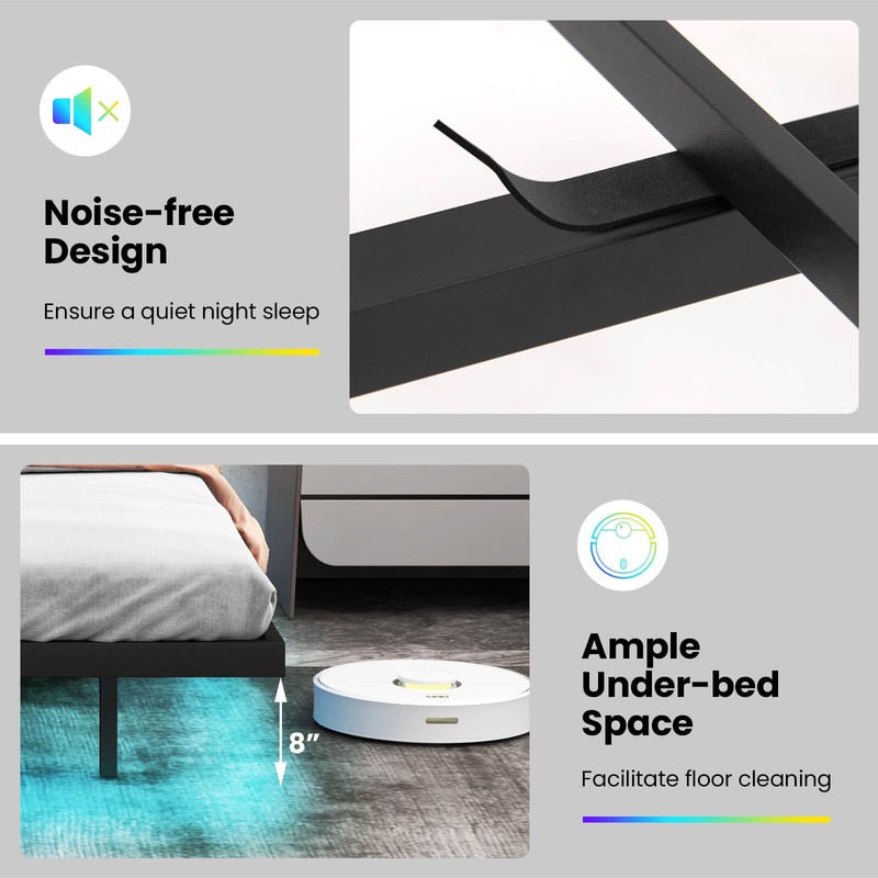 Full Size Floating Bed Frame with LED Lights Adjustable Upholstered Headboard gallery