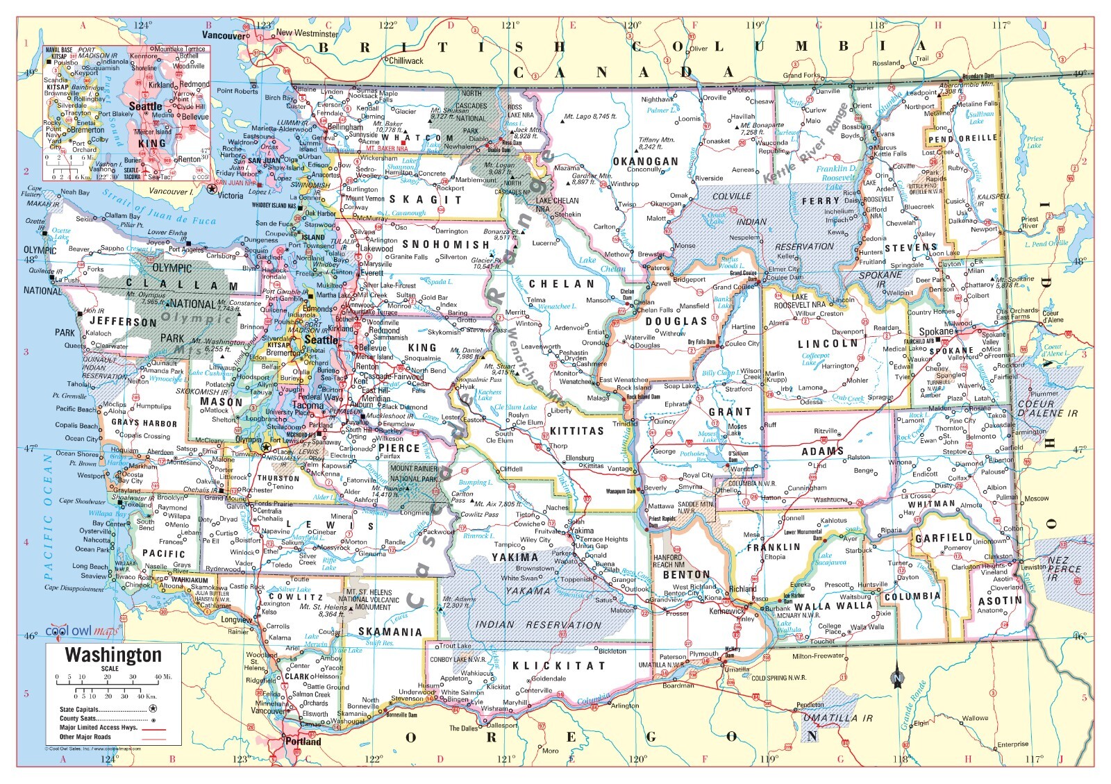 Washington State Wall Map Poster Large Print 34"Wx24"H gallery