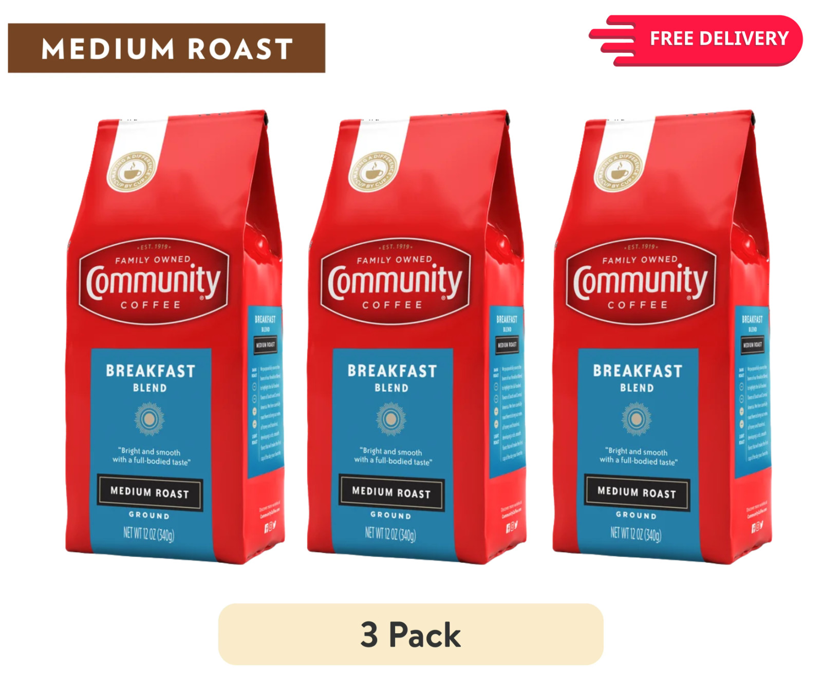 Community Coffee Breakfast Blend 12 Ounces, Medium Roast Ground Coffee, 12oz Bag gallery