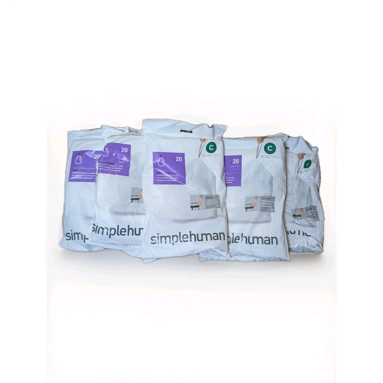 5PK! Simplehuman Trash Can Liners Code C 10-12 Liters/2.6-3.2 Gal -20 Count Each gallery