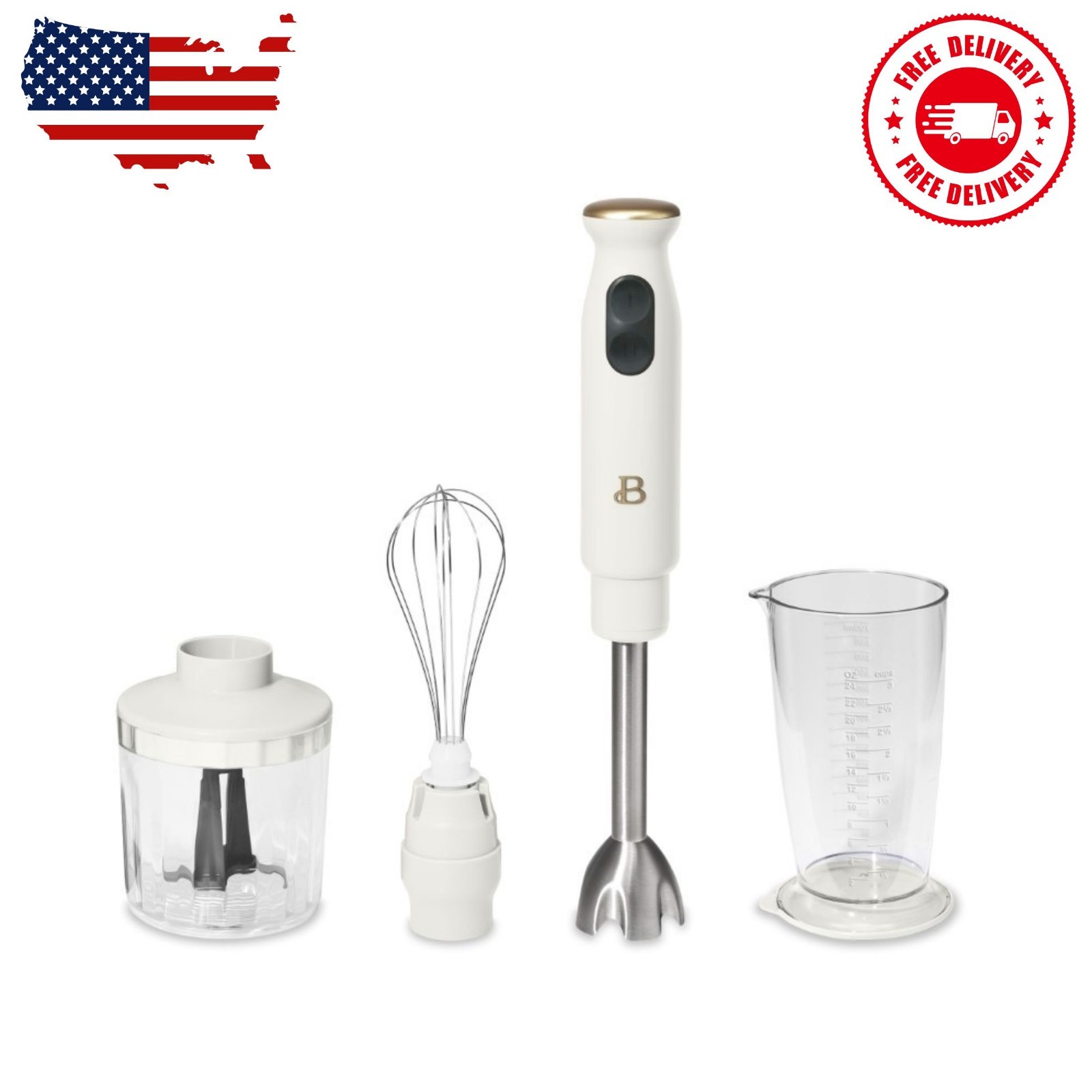 2-Speed Immersion Blender with Chopper & Measuring Cup, White Icing gallery