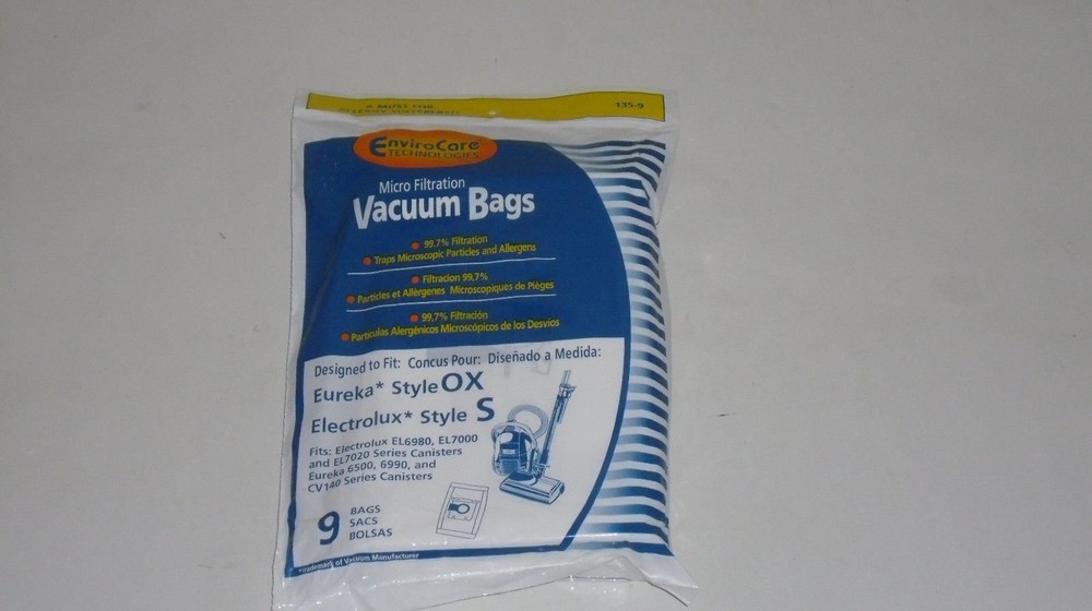 Electrolux Style S & OX Harmony Envirocare 9 Vacuum Bags # 135-9