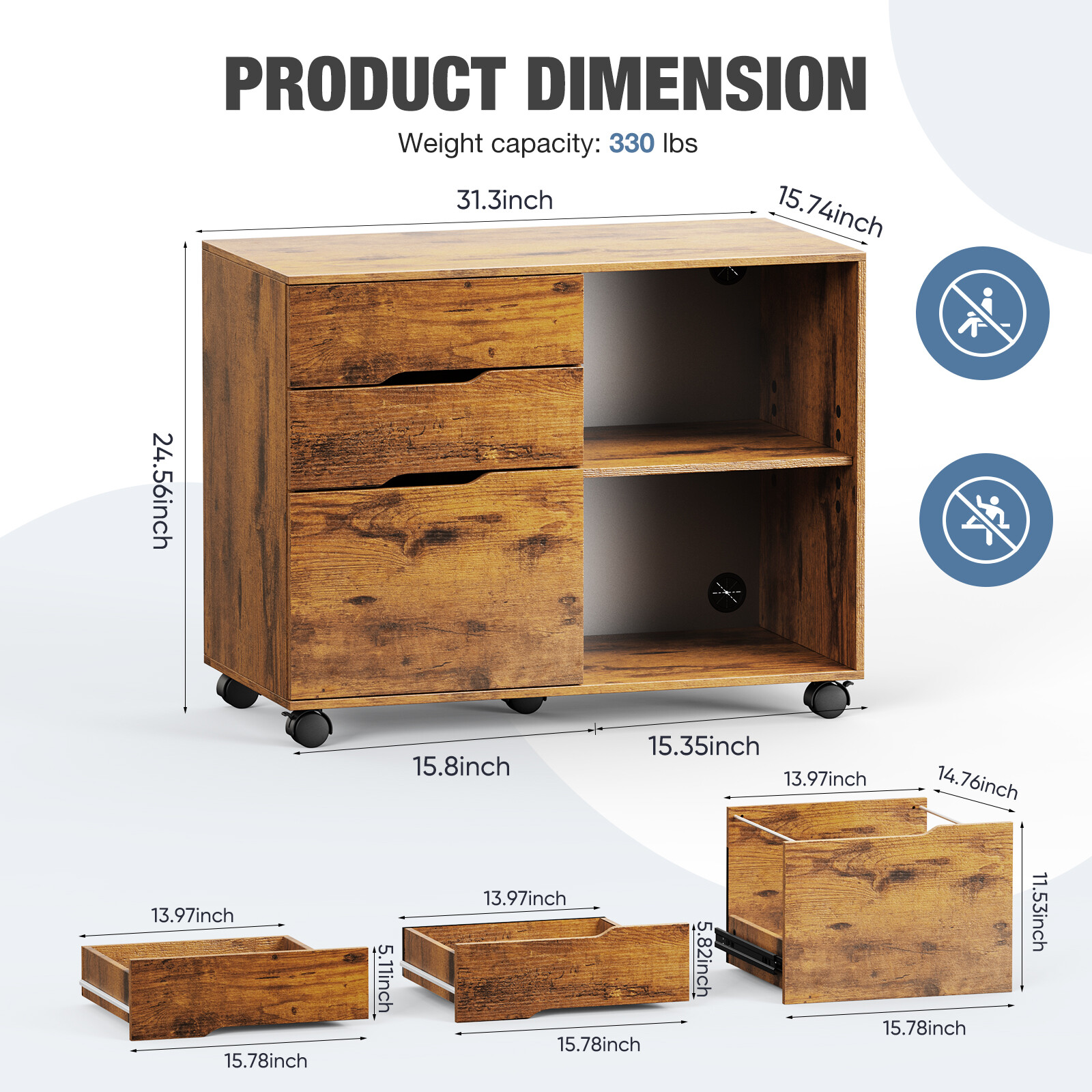 HOMEFLA Rolling Wooden Printer Stand Under Desk Storage Organizer with 3 Drawers gallery