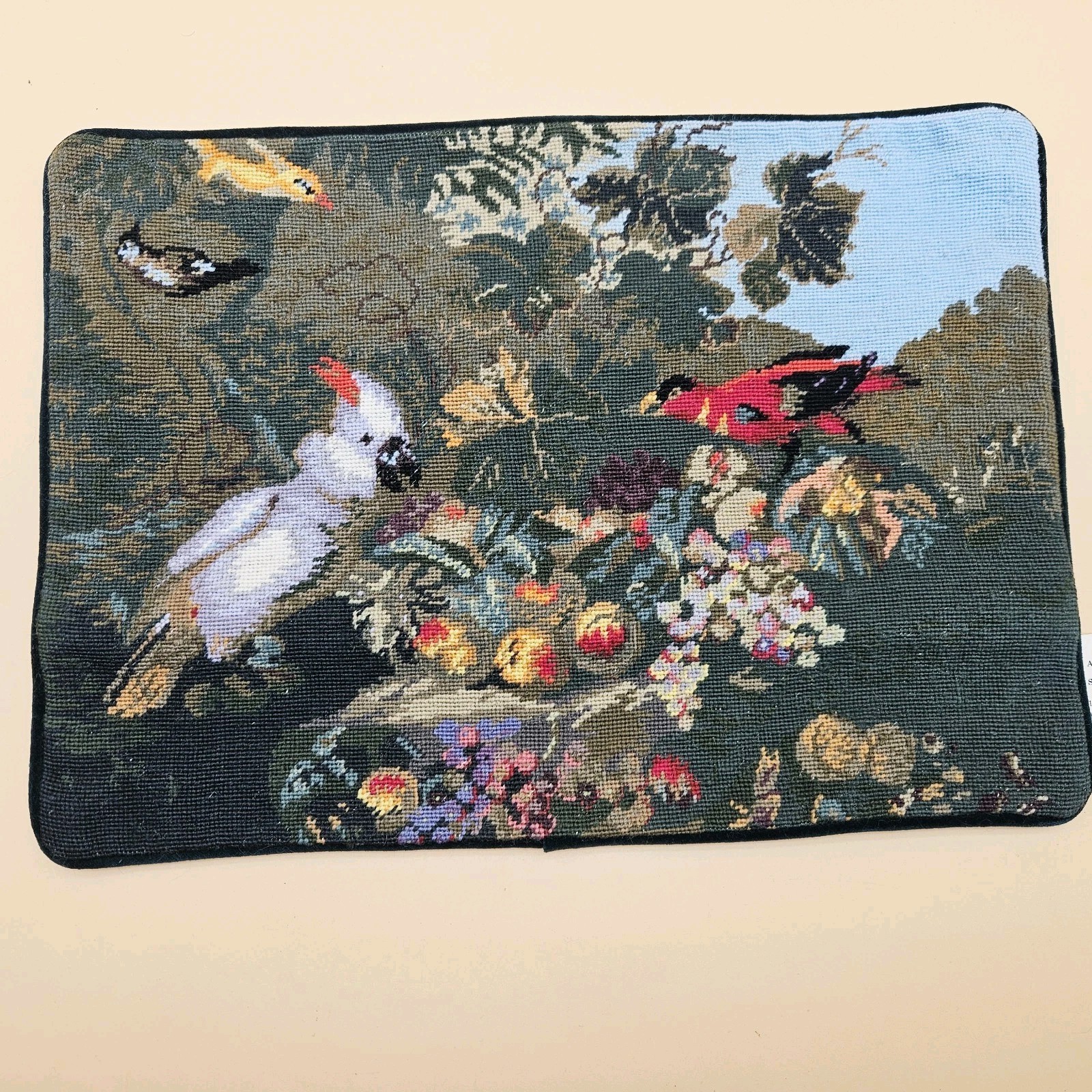 Woollen Needle Point Tropical Bird Pillow Cover 12x16 Cockatoo Scarlet Tanger gallery