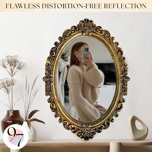Small Oval Mirror for Table - Gold Vintage Mirror for Tabletop and Wall gallery