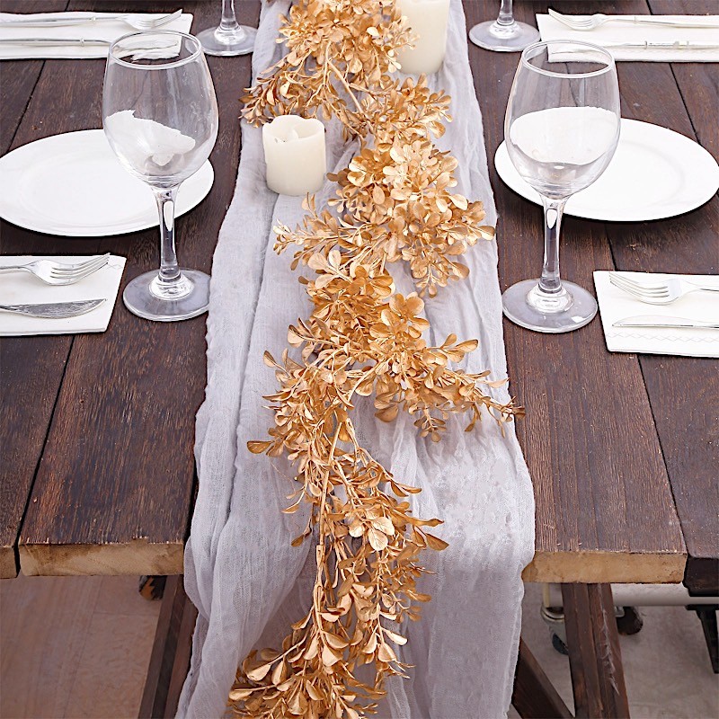 6 ft Metallic GOLD Artificial Boxwood Leaves Hanging Foliage GARLAND Party Event gallery