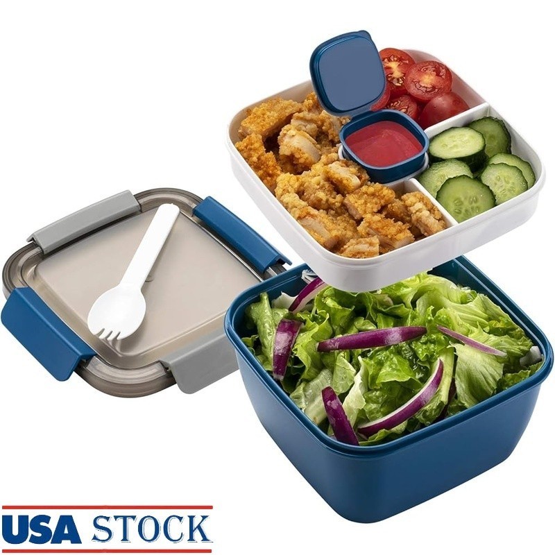 Leakproof Salad Lunch Container 52oz 3 Compartment W/ Dressing Holder Travel New gallery