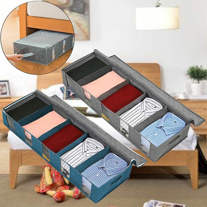 1-2pcs Under Bed Storage Bag Containers Clothes Box Underbed Organizer Non-Woven gallery
