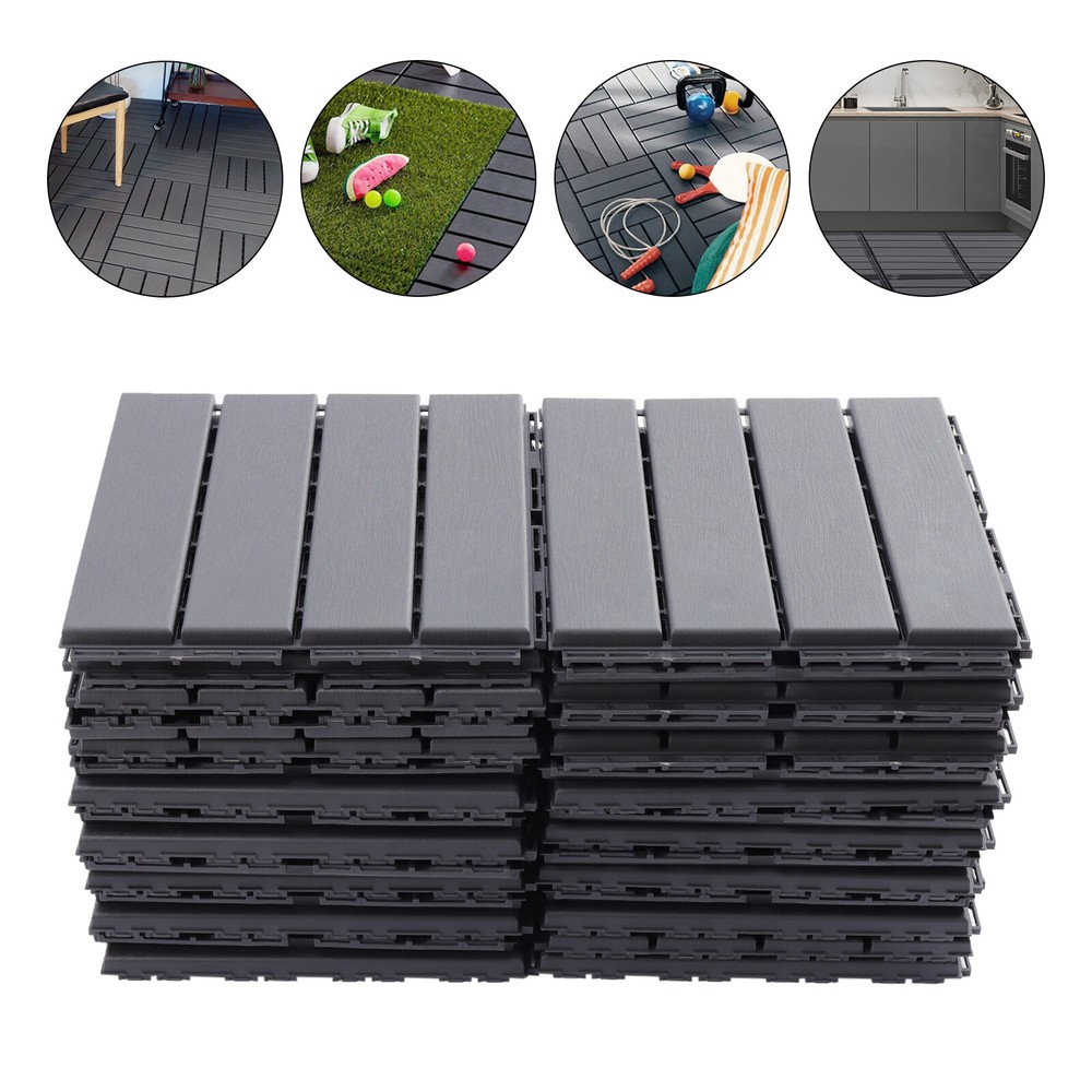 12"x12" Interlocking Deck Tiles, 30 Pack Outdoor Patio Floor Tiles Dark Gray