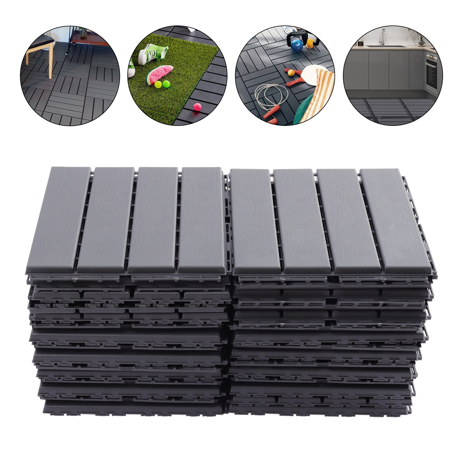 30 Pack 12"x12" Dark Gray Interlocking Deck Tiles for Outdoor Patio gallery