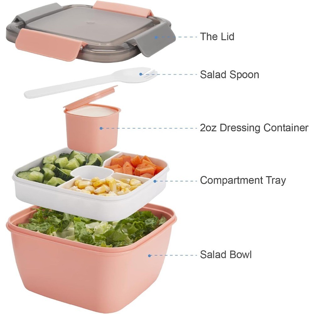Large 52 oz Salad Lunch Containers To Go, 2 Pack 3-Compartment Bowls with Lids, gallery