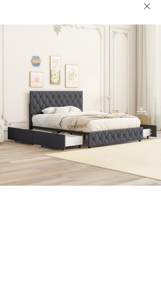 Streamdale Queen Platform Bed with 4 Drawers, Linen Headboard