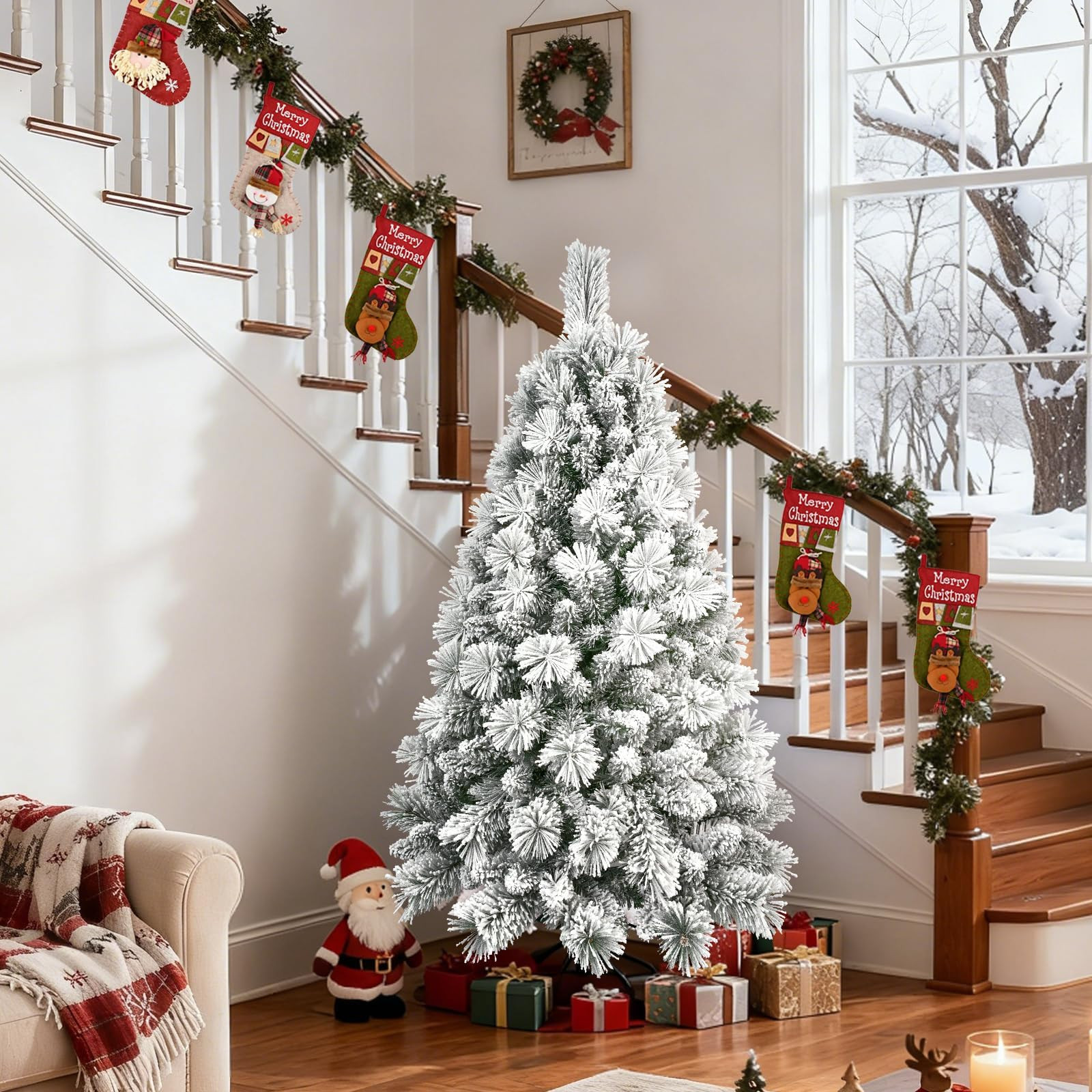 4ft Snow Flocked Artificial Full Christmas Tree White Tree with 350 Branch Tips gallery