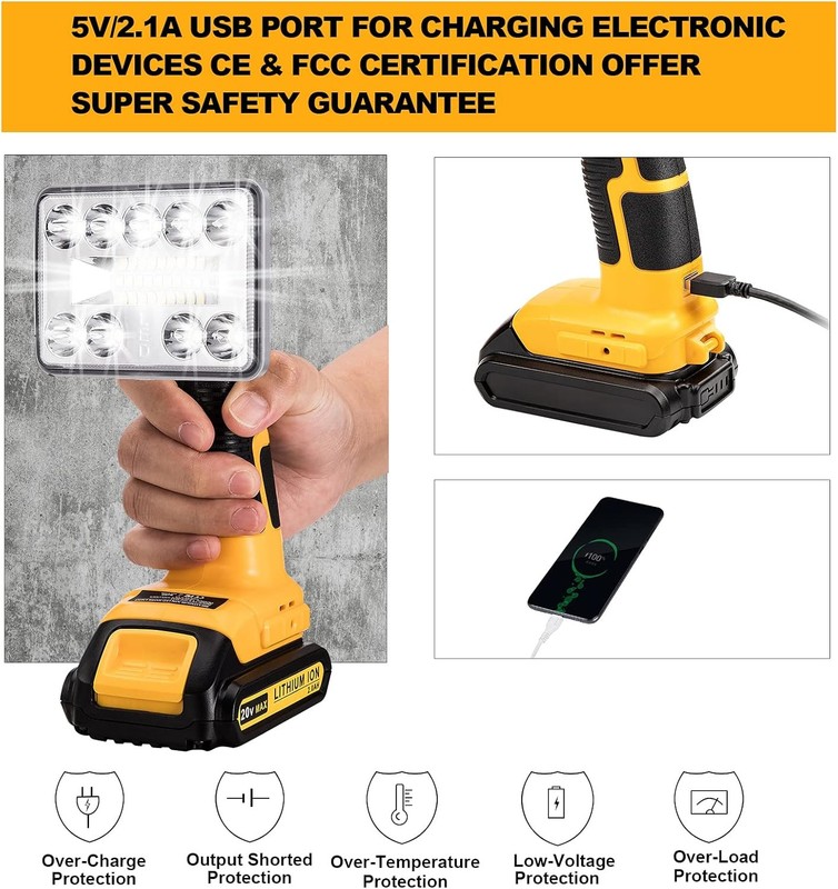 LED Work Light Suitable For DeWalt 20V 18V MAX XR DCB206 Li-Ion Battery 1000LM gallery