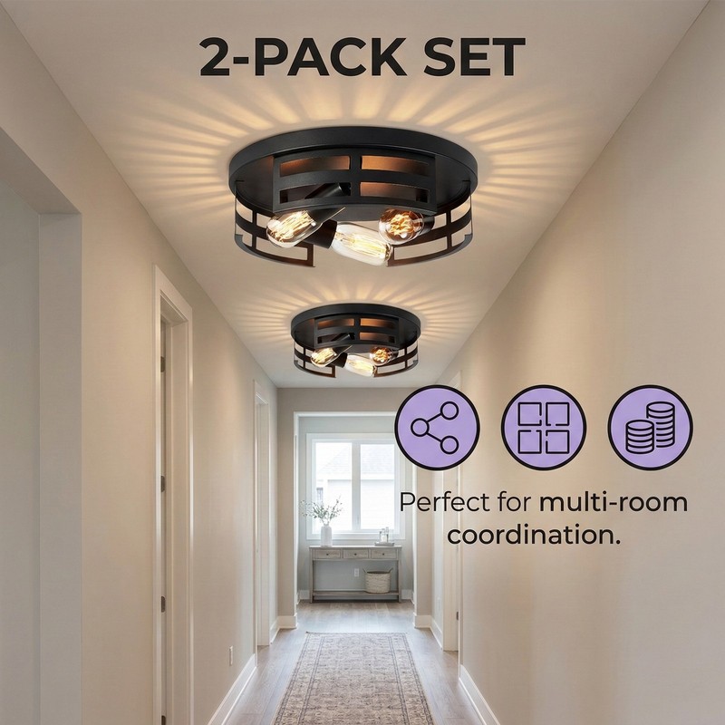 2 Pack 13" Cage Ceiling Light Flush Mount Modern 3-Light Kitchen Hallway Fixture gallery