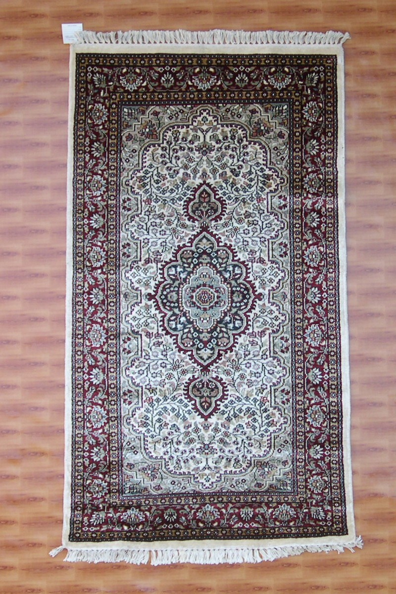 Decor Geometric Beige Color Hand Knotted Traditional 3x5 Silk Rug Turkish gallery