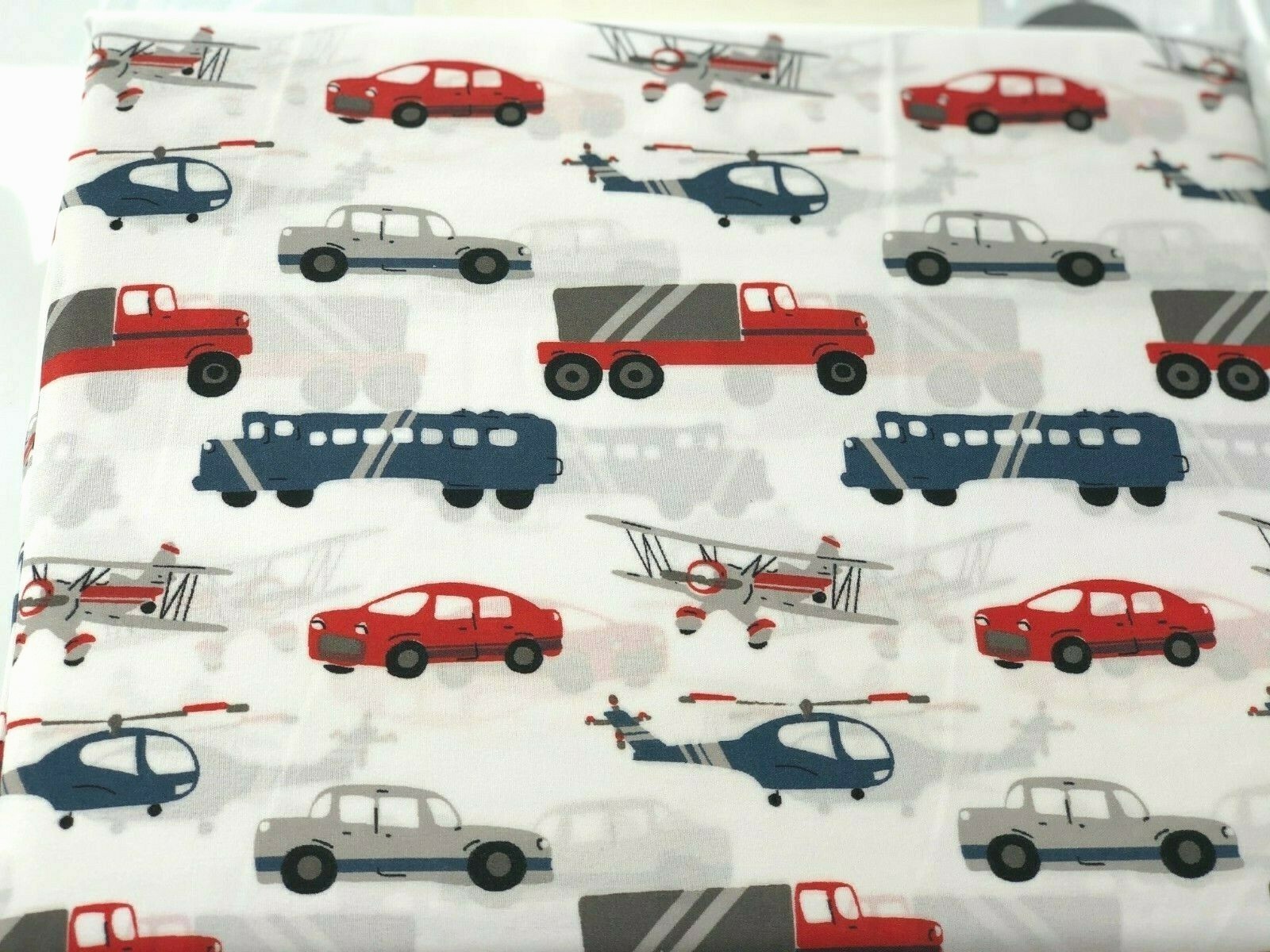 3 pc Vehicle TWIN Kids Sheet Set Helicopter Airplane Train Taxi Car Truck Red gallery
