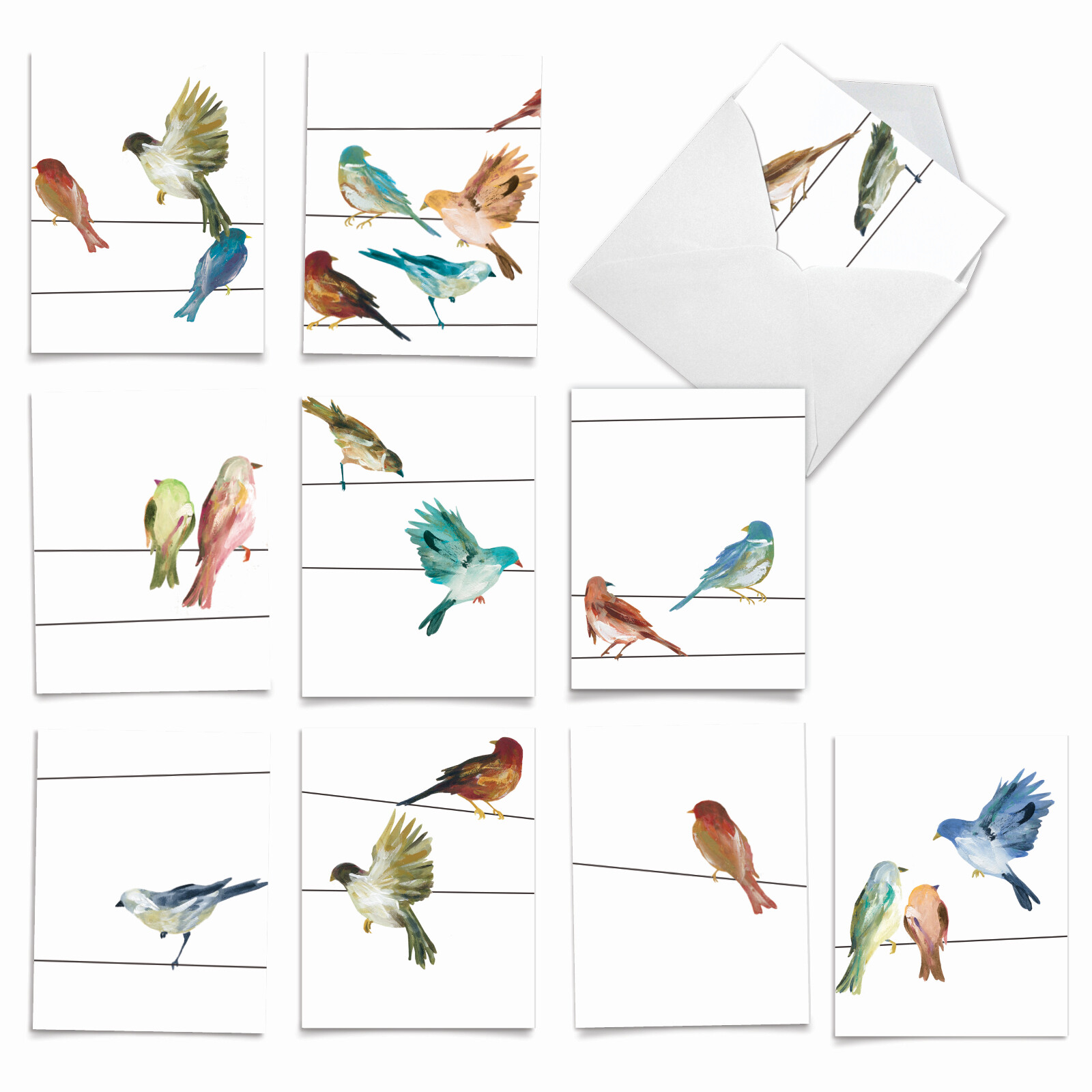 10 All Occasion Blank Cards Assortment - HIGH WIRE BIRDS M3318 gallery