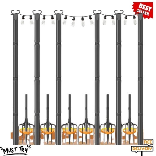 NEW 10Ft String Light Poles 6 Pack Metal Stand Patio Garden Backyard gallery