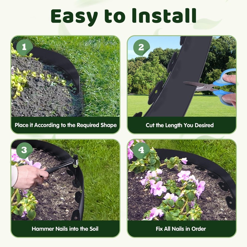 Landscape Edging - 4Inch x 33FT Garden Border with 100 PCS Spikes, Plastic La... gallery