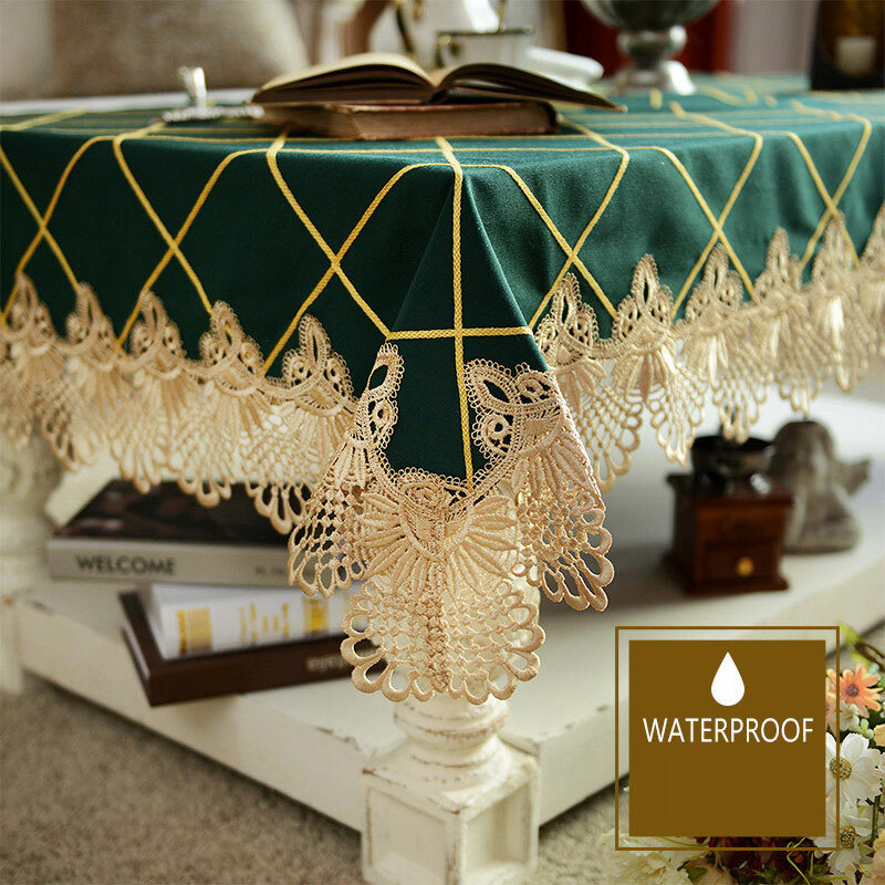 Plaid Fabric Tablecloth Rectangle Square Lace Party Dining TV Coffee Table Cover gallery