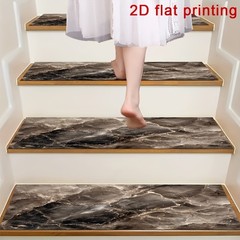 Black and Gray Marble Texture 2D Flat Printed Stair Treads, Non-slip Step Mats