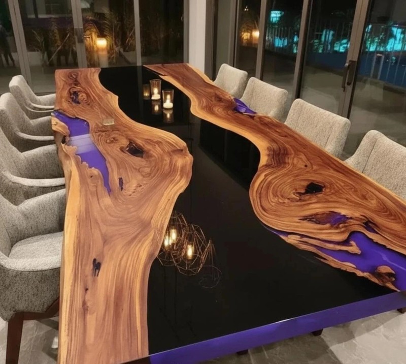 Black Epoxy Walnut River Table Top 60x36 Live Edge Luxury Dining gallery