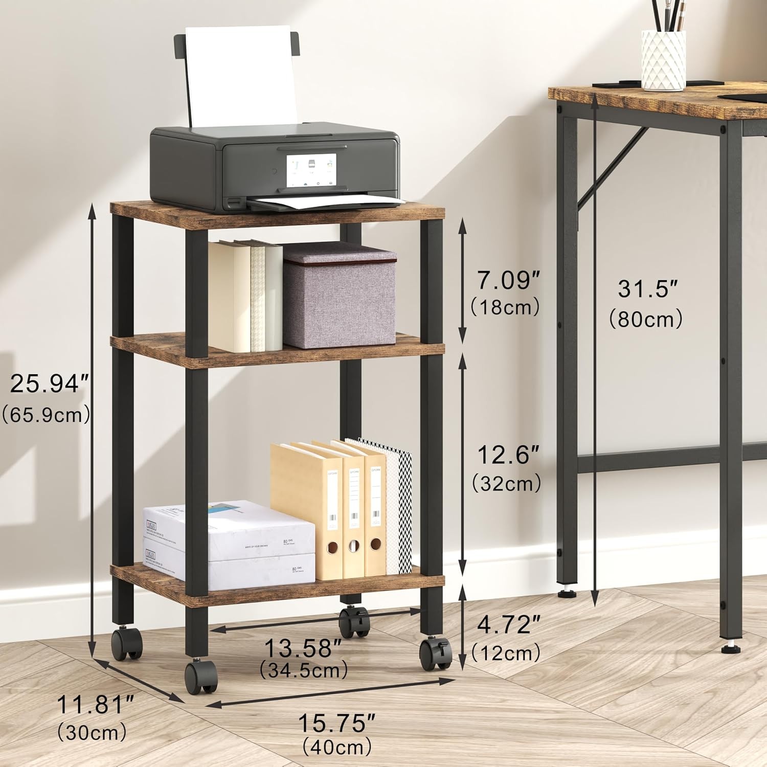 3-Tier Printer Stand W/ Storage Mobile Printer Cart W/ Rolling Casters gallery