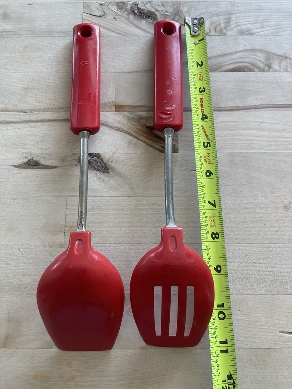 Vintage Ekco Nylon Slotted And Solid Serving Spoons 11” Red RARE Color gallery